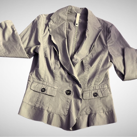 Vintage MarcCain Khaki Cotton-Blend Ruffle Blazer N2 - Picture 8 of 14